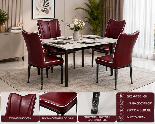 Luxury Maroon Dining Chair with Premium Rexine Upholstery