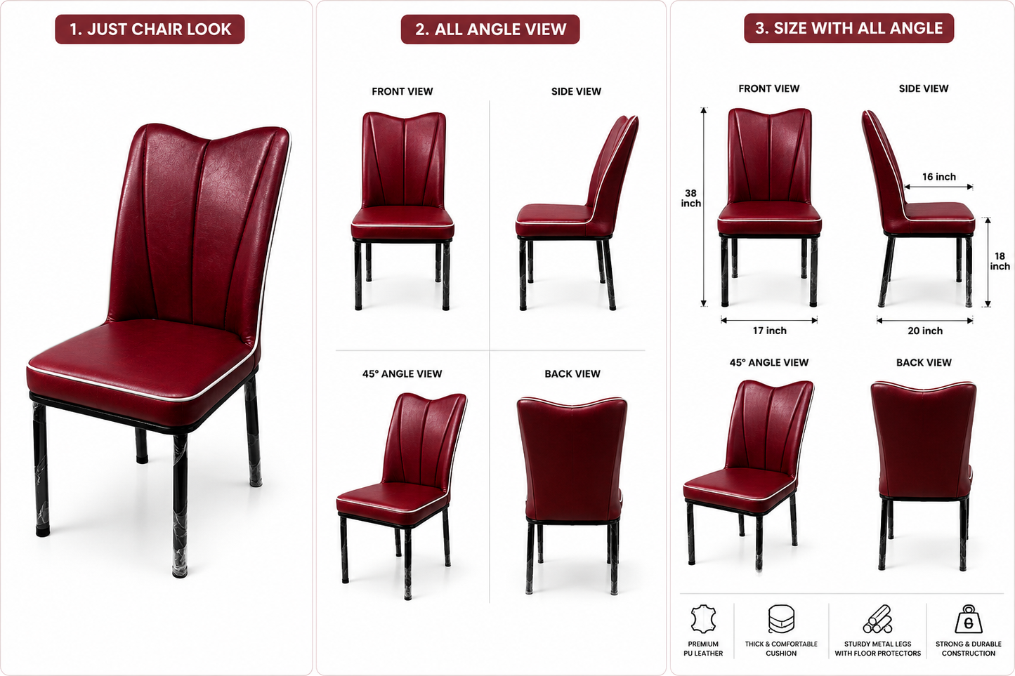 Luxury Maroon Dining Chair with Premium Rexine Upholstery