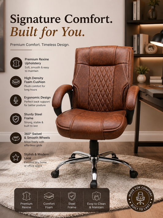 Executive Comfort Office Chair – Premium Rexine & Foam Cushion