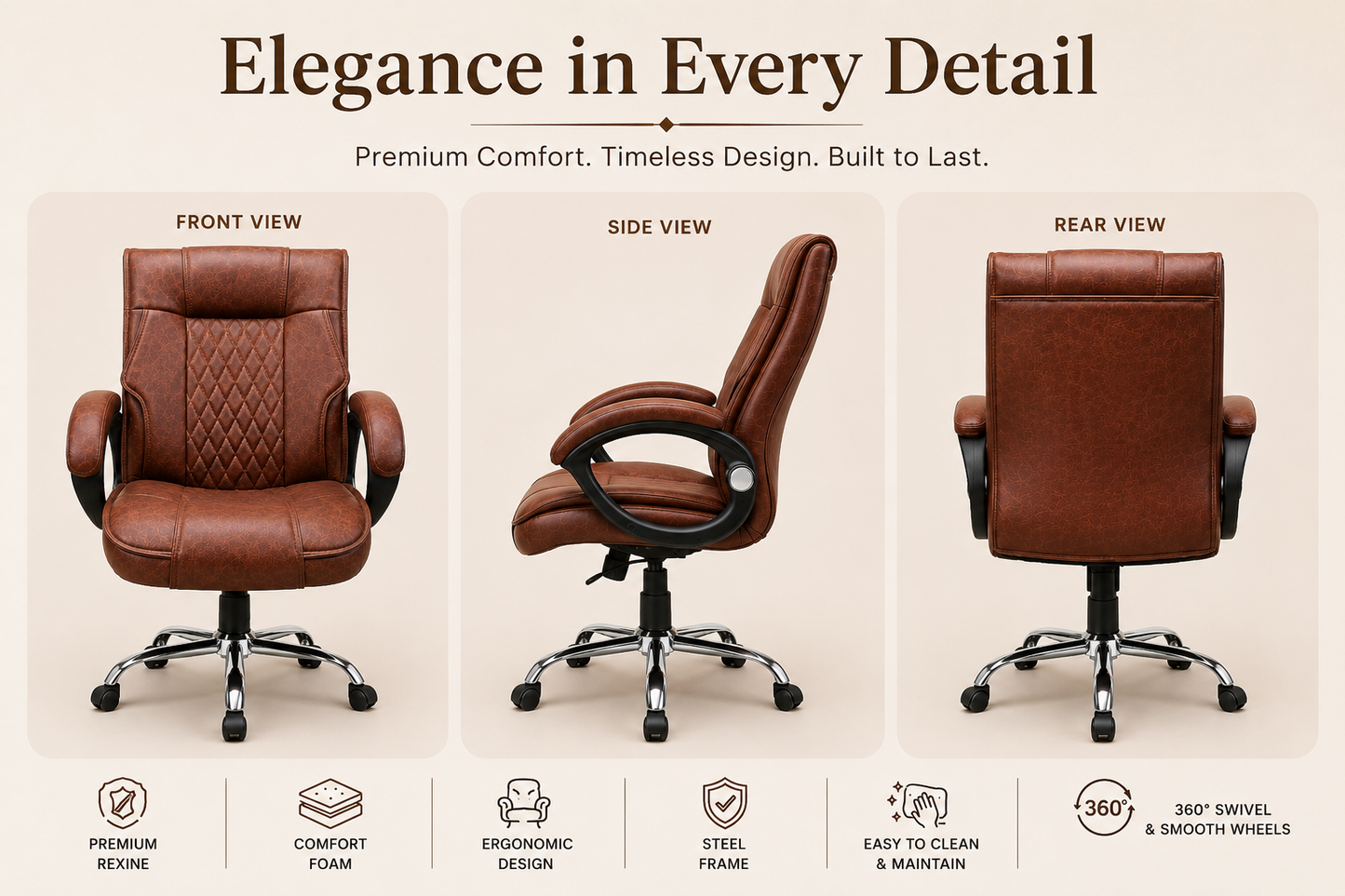Executive Comfort Office Chair – Premium Rexine & Foam Cushion