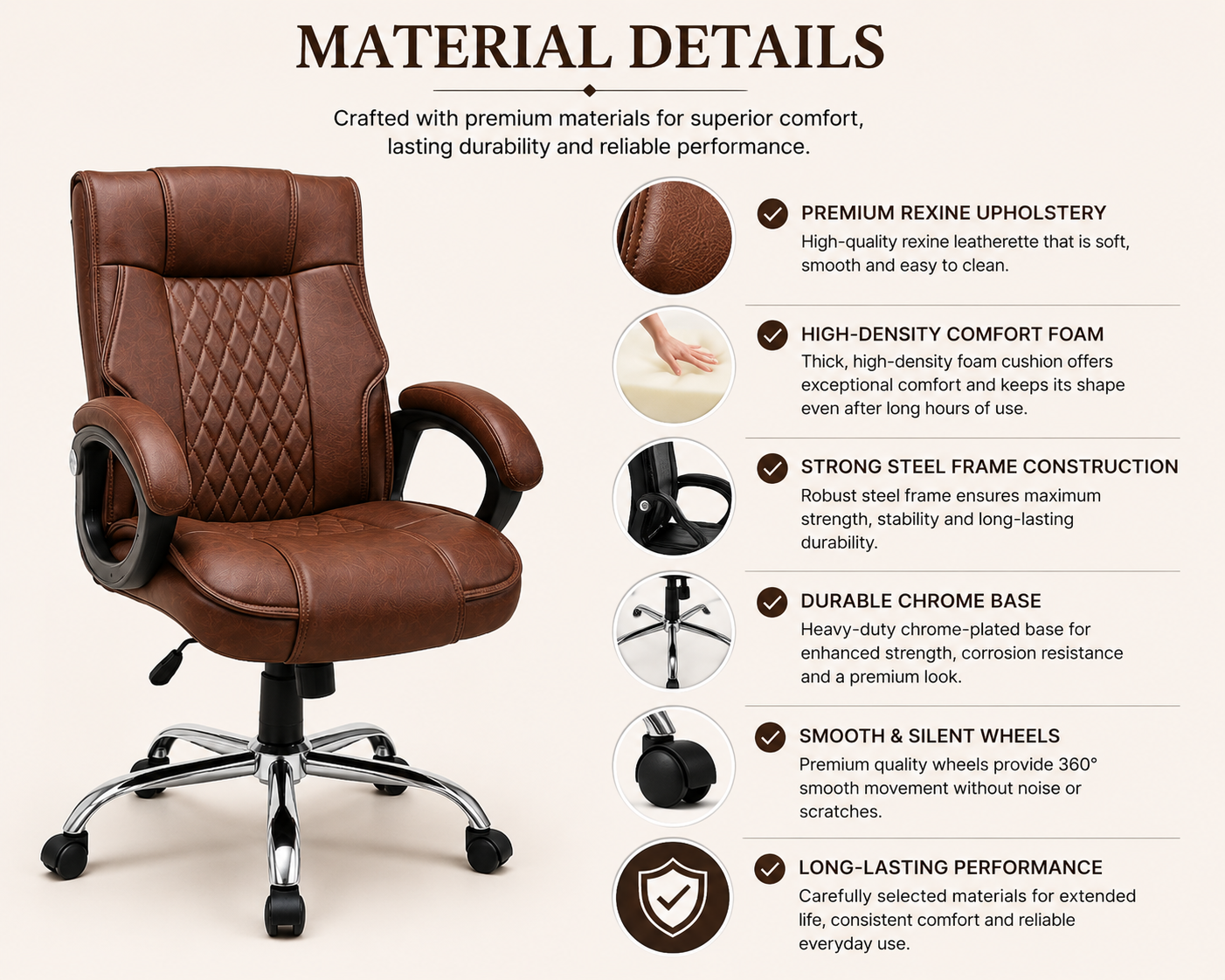 Executive Comfort Office Chair – Premium Rexine & Foam Cushion
