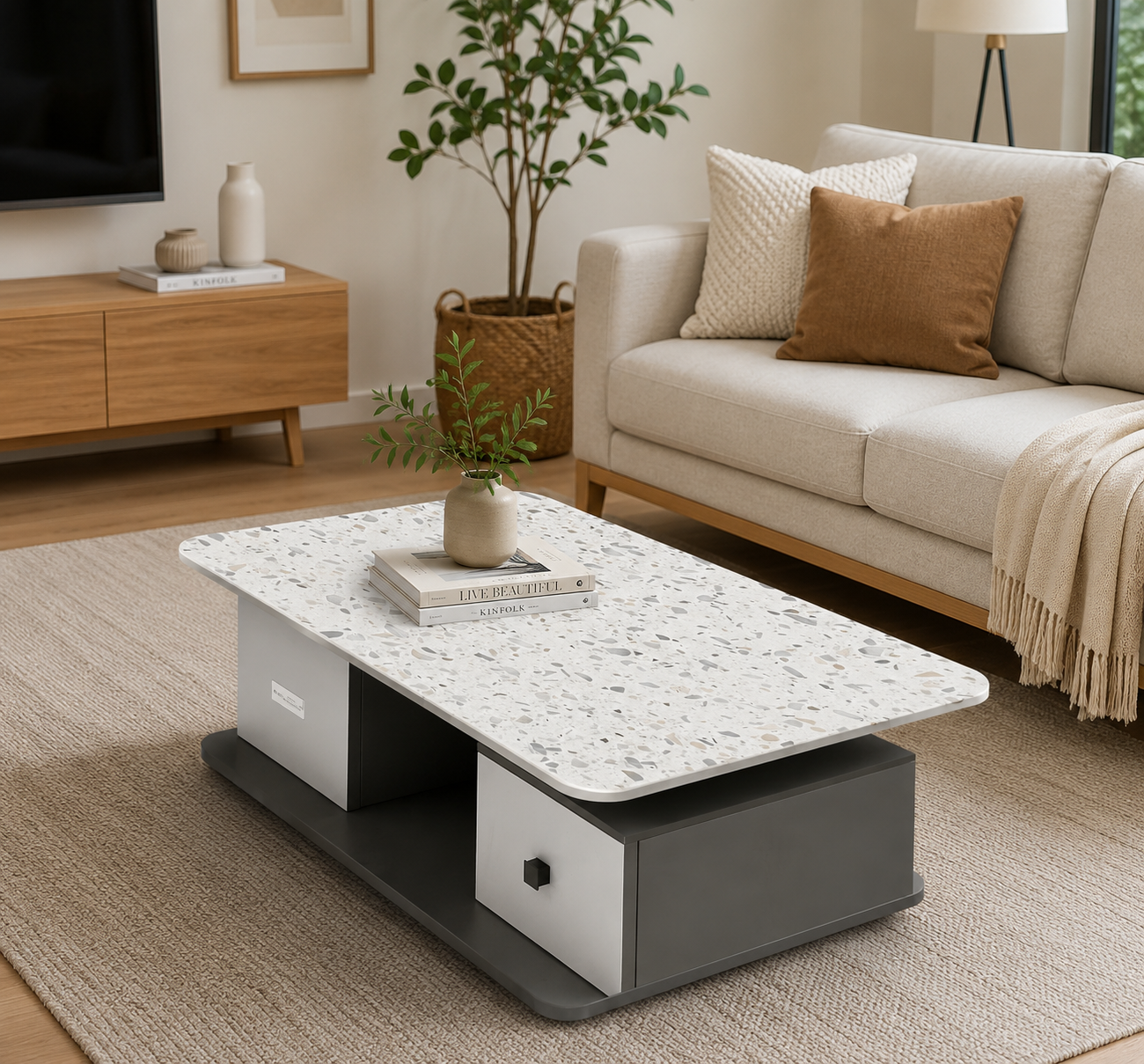 Modern Terrazzo Center Table with Storage Drawers | Cloud Furniture