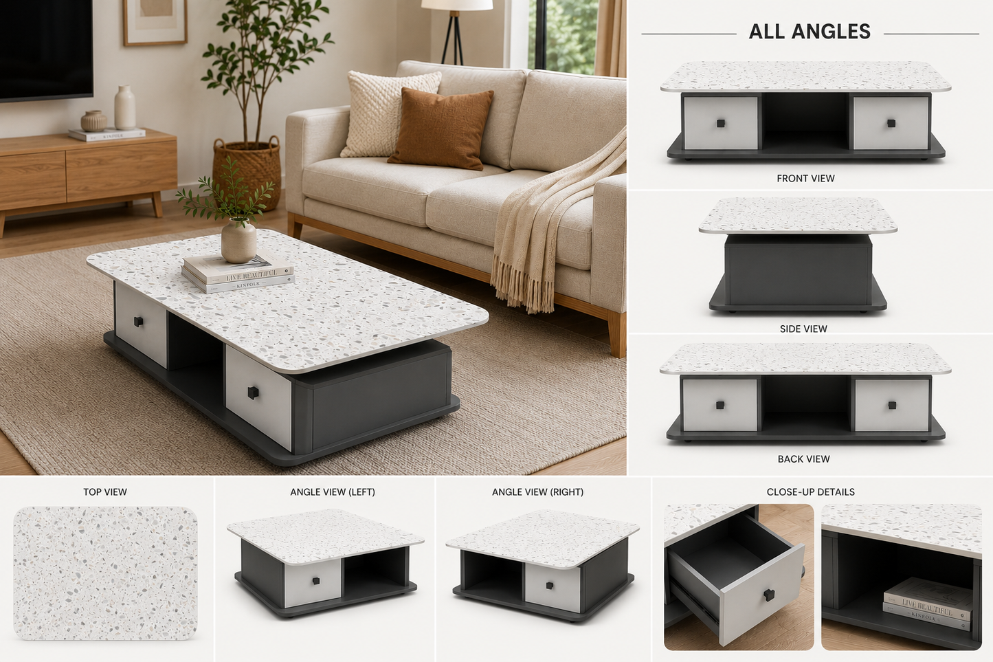 Modern Terrazzo Center Table with Storage Drawers | Cloud Furniture