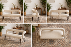 Modern Curved Accent Bench in Cream Boucle