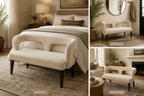 Modern Curved Accent Bench in Cream Boucle