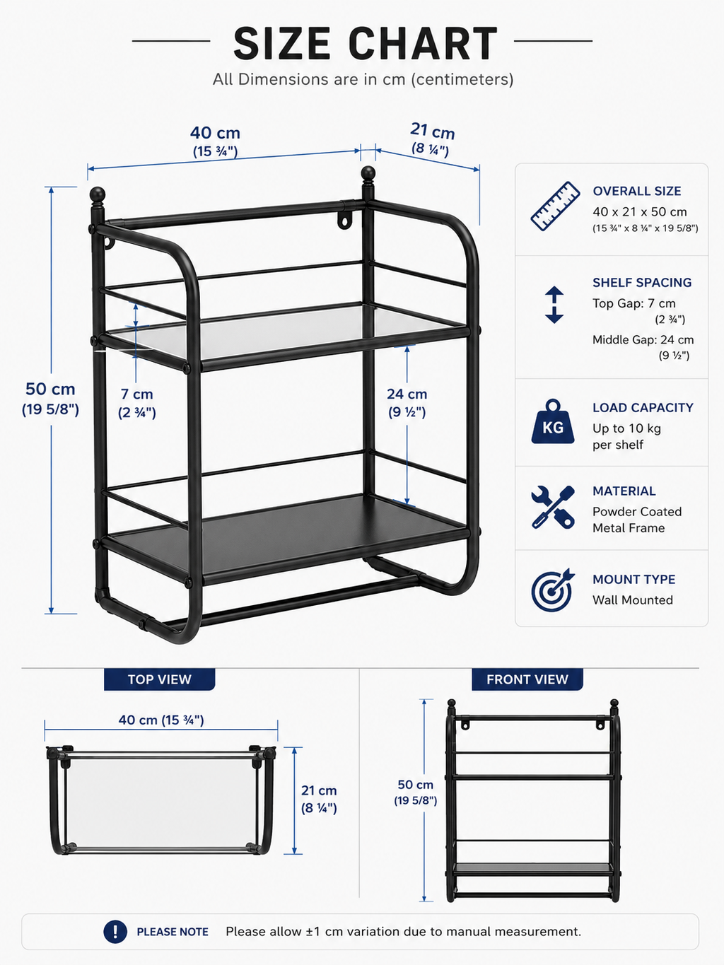 2-Tier Wall Mounted Bathroom Storage Rack | Rust-Resistant Metal Organizer Shelf with Towel Bar | Space Saving Storage for Toilet, Kitchen & Laundry