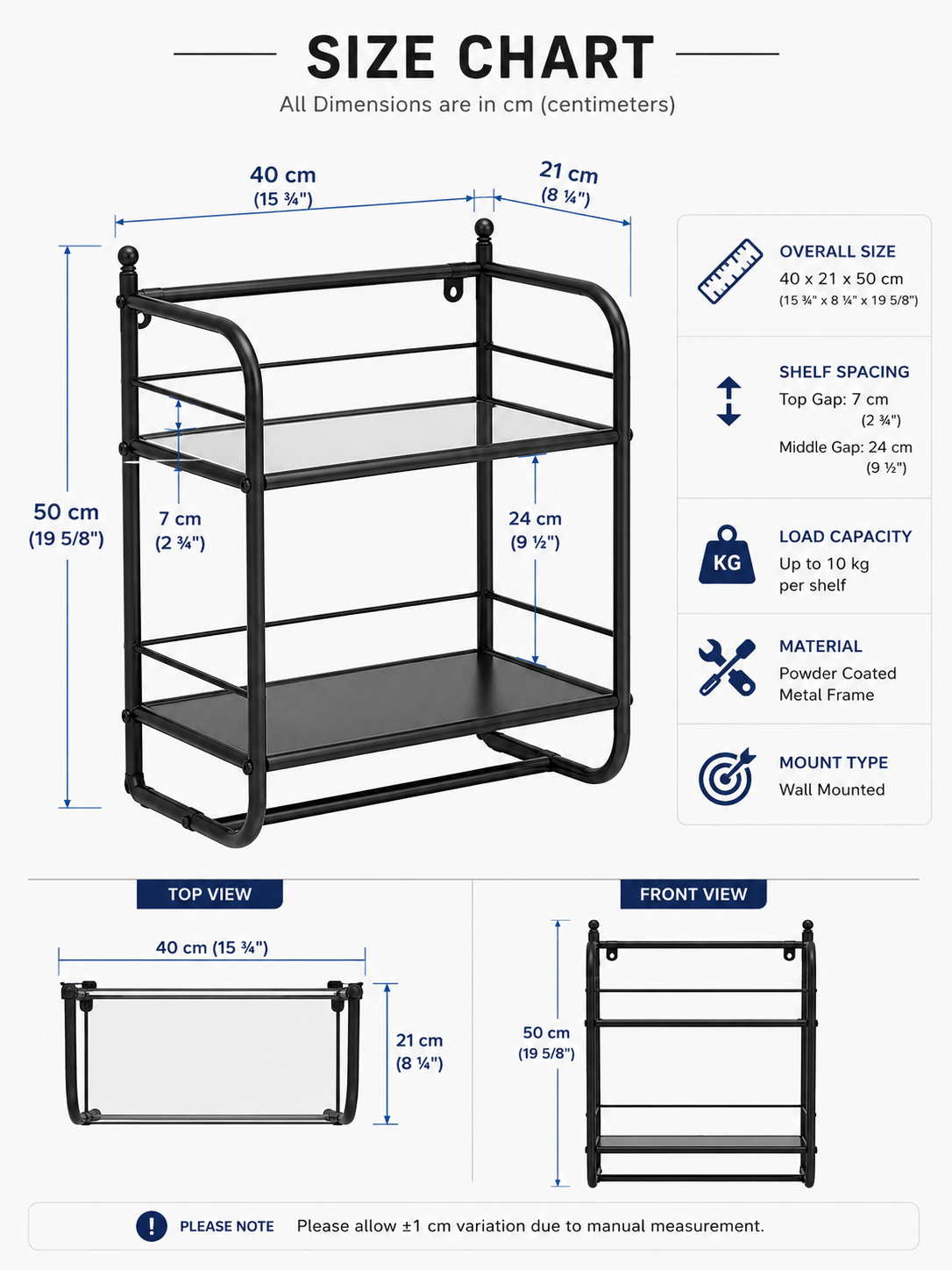 2-Tier Wall Mounted Bathroom Storage Rack | Rust-Resistant Metal Organizer Shelf with Towel Bar | Space Saving Storage for Toilet, Kitchen & Laundry