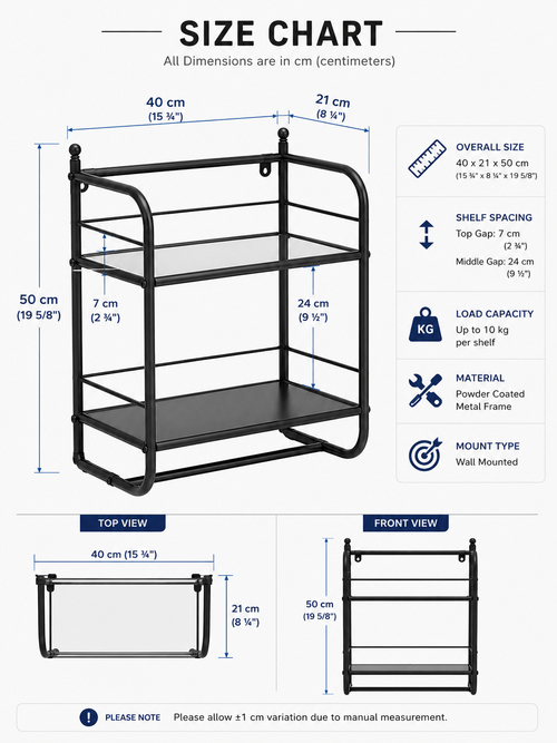 2-Tier Wall Mounted Bathroom Storage Rack | Rust-Resistant Metal Organizer Shelf with Towel Bar | Space Saving Storage for Toilet, Kitchen & Laundry