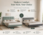 Modern Upholstered Platform Bed Frame with Padded Headboard & Steel Support | Available in 2 Elegant Designs