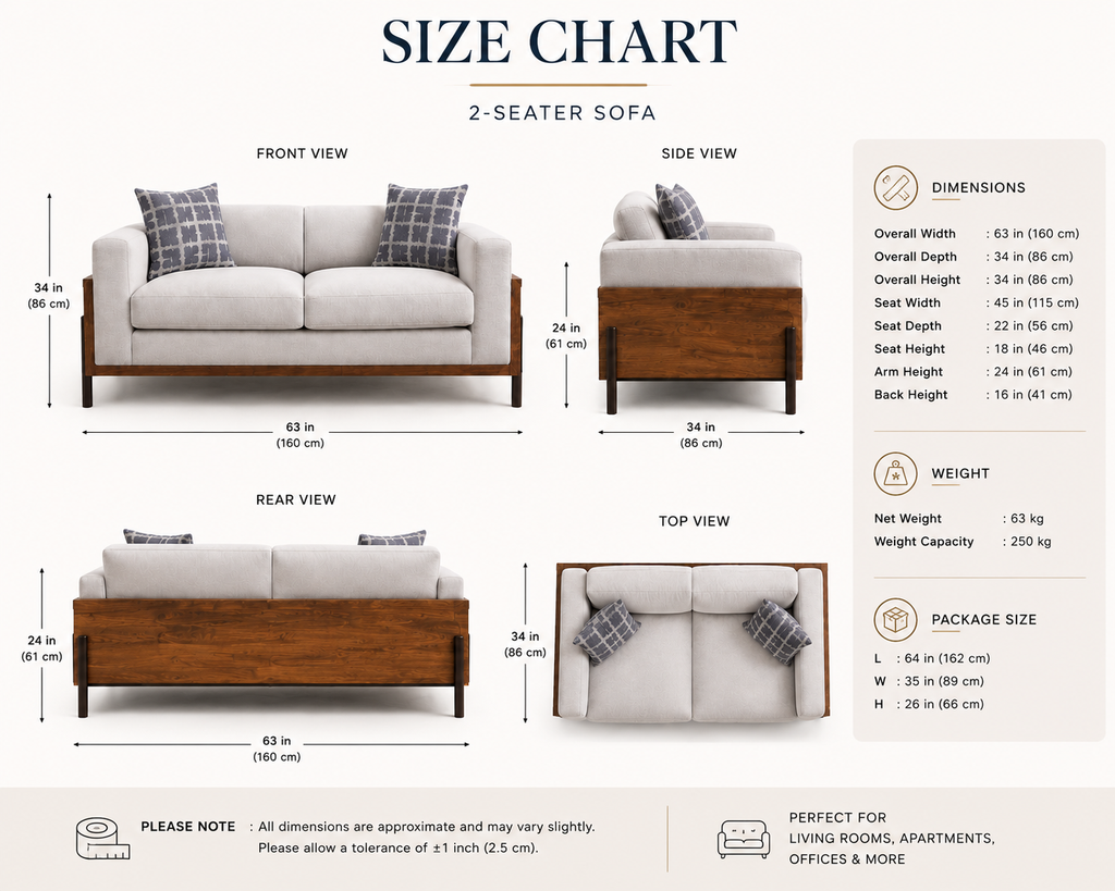 Modern Solid Wood Frame 2-Seater Fabric Sofa | Contemporary Living Room Couch