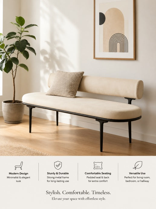 Luna Upholstered Bench with Cylindrical Backrest
