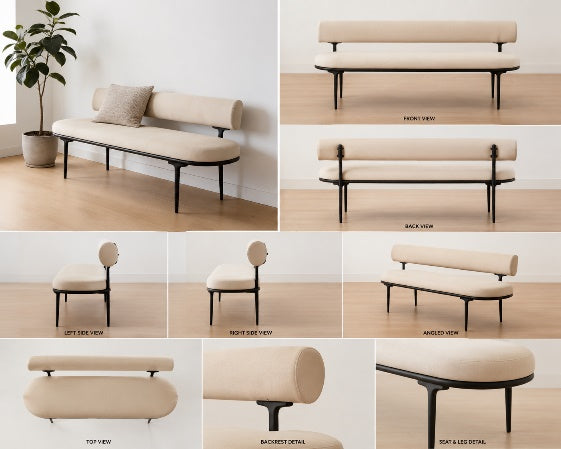 Luna Upholstered Bench with Cylindrical Backrest