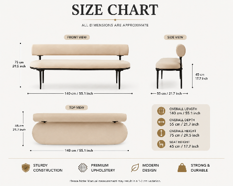 Luna Upholstered Bench with Cylindrical Backrest